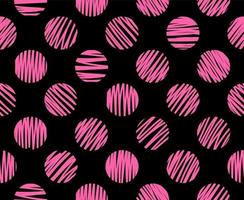 Hand drawn pink circles brush lines seamless pattern black background. vector