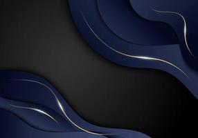 Abstract elegant dark blue wave gold lines light black background vector