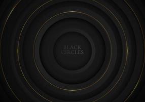 Elegant black circles background with golden line lighting luxury vector