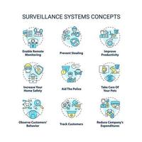 Conjunto de iconos de concepto de sistemas de vigilancia vector