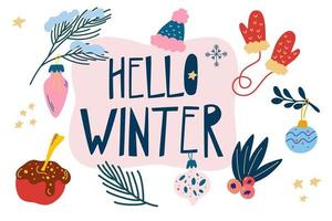 Hello winter items. Cozy winter. Winter season element set. vector