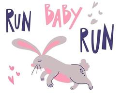 Cute rabbit is running. Run, baby, run vector