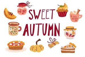 Autumn delicious sweet desserts. vector