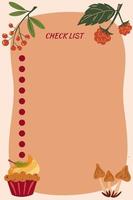 Autumn checklist. Organizer and schedule with place for Notes. vector