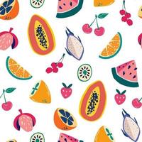 Exotic Fruits seamless pattern. Hand draw colorful fruit mix. vector