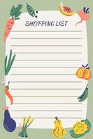 Shopping list with vegetables. Garden food. Hand Draw Healthy food. vector