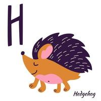 Hedgehog. Animal alphabet. Learning letter H. vector