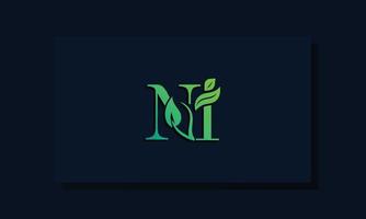 Minimal leaf style Initial NI logo vector