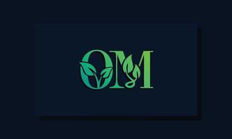 logotipo de om inicial de estilo de hoja mínima vector