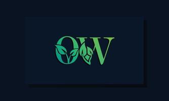 logotipo de ow inicial de estilo de hoja mínima vector