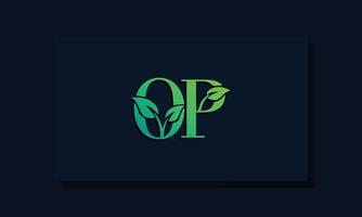 Minimal leaf style Initial OP logo vector