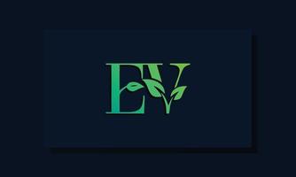 logotipo de ev inicial de estilo de hoja mínima. vector