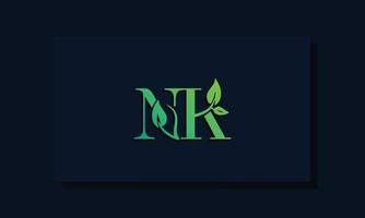 logotipo de nk inicial de estilo de hoja mínima vector