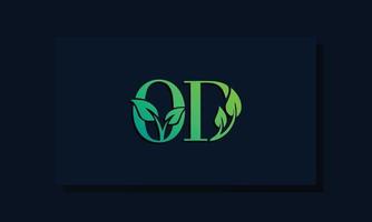 logotipo de od inicial de estilo de hoja mínima vector