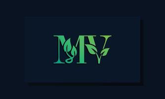 logotipo de mv inicial de estilo de hoja mínima vector