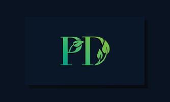 logotipo de pd inicial de estilo de hoja mínima vector