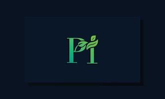 Minimal leaf style Initial PI logo vector
