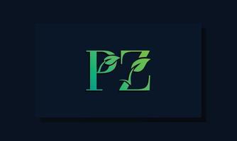 logotipo de pz inicial de estilo de hoja mínima vector