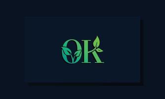 logotipo de ok inicial de estilo de hoja mínima vector