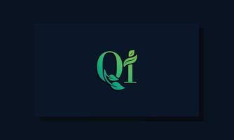 Minimal leaf style Initial QI logo vector