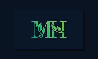 logotipo de mh inicial de estilo de hoja mínima vector