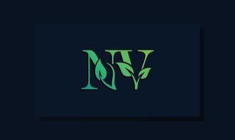 logotipo de nv inicial de estilo de hoja mínima vector