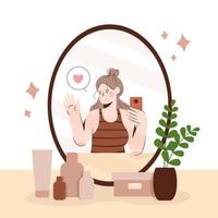 High self esteem illustration with woman taking a selfie vector