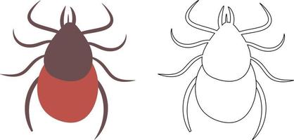 Tick Parasite Animal. Tick Bite Vector Clipart Silhouette and Outline.