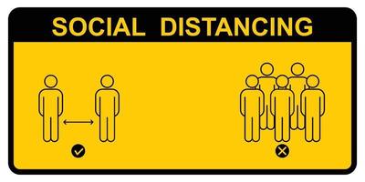 El letrero de distancia social mantiene su distanciamiento de otras personas en público. vector