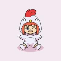 Cute kawaii girl in chicken costume character vector