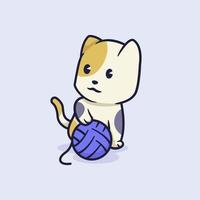 lindo gato con bola de cuerda ilustración vector