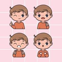 Set of cute chibi boy with different expression vector