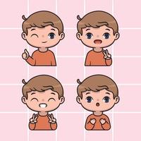 conjunto de lindo chico chibi con expresión diferente vector