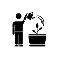 Watering sapling black glyph icon vector