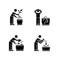 Indoor gardening stages black glyph icons set on white space vector