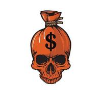 Skull sack dollar creepy money vector