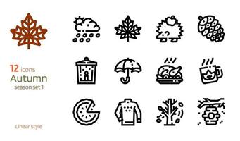 Autumn linear icon vector set