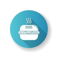 icono de glifo de larga sombra de diseño plano azul de caja de hamburguesa vector