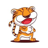 Happy Chinese New year 2022. Cartoon happy tiger greeting gesture vector