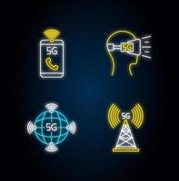 5G wireless technology neon light icons set vector