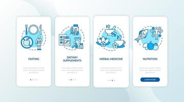 Pantalla de la página de la aplicación móvil de dietas y hierbas medicinales con conceptos vector