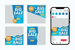 Flat social media sale posts collection with space for images vector