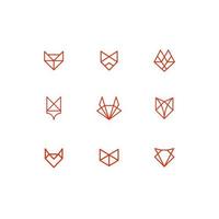 set of geometric line animal fox cat dog illustration icon vector