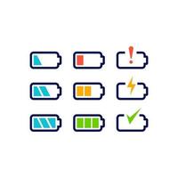 Battery power, charge indicator icon set collection in line style vector