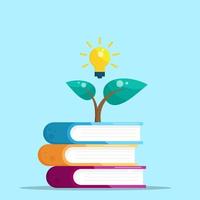 Concepto de conocimiento bombilla y crecimiento de árboles del libro vector