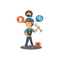 Repair man Holding Spanner worker Mechanic Mascot illustration vector