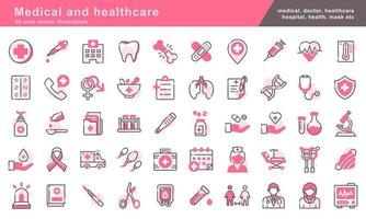 50 conjunto de iconos médicos y sanitarios ilustración vectorial vector