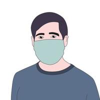 Vector character with mask hand drawn illustration - virus protection.