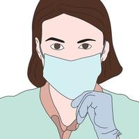 Vector character with mask hand drawn illustration - virus protection.