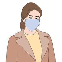 Vector character with mask hand drawn illustration - virus protection.